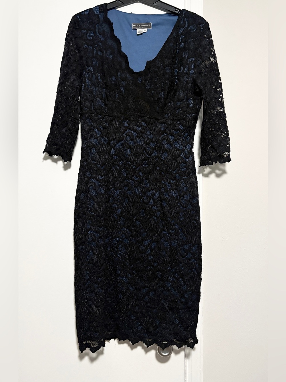 Vintage Black Lace Dress with Blue Lining by Marc Shale Size 6